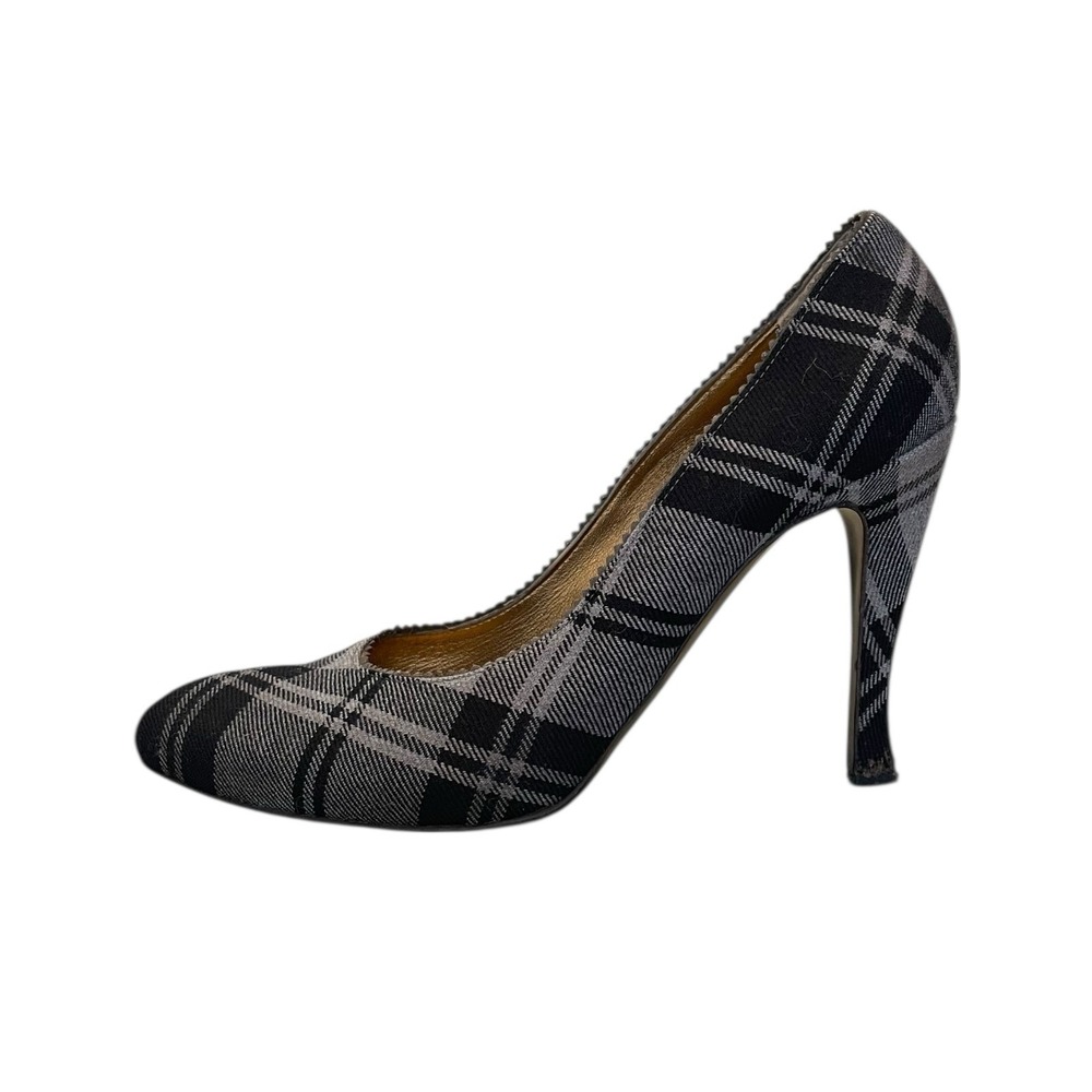 Bottega Veneta Grey and Black Plaid Round Toe Heels‎ Size 37.5